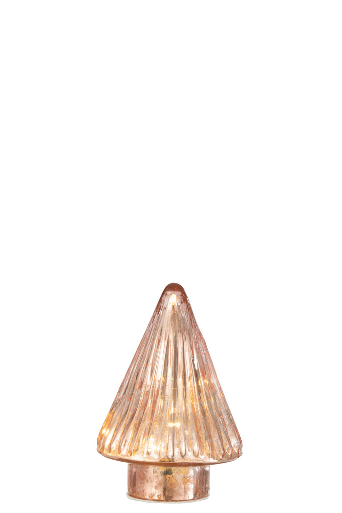 J-Line decoratie Kerstboom - glas - roze - extra small - LED lichtjes