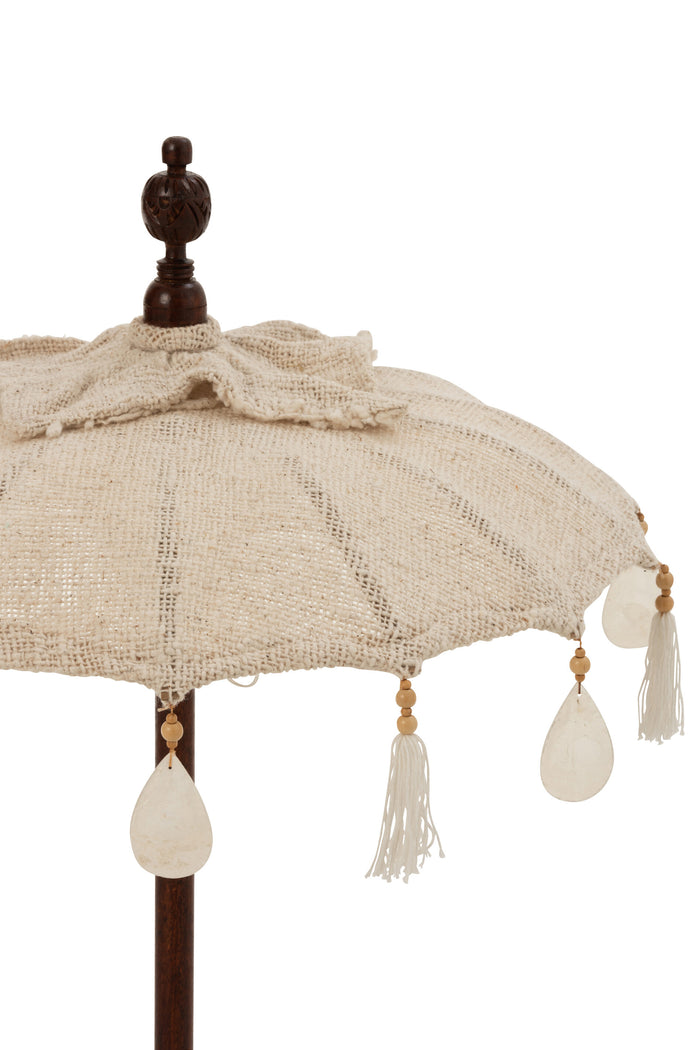 J-Line Parasol+Voet Kwastjes|Schelpen Beige Hout Donker Bruin Small