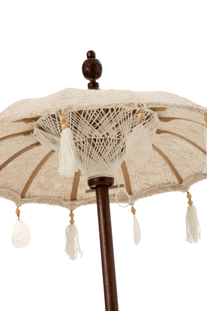 J-Line Parasol+Voet Kwastjes|Schelpen Beige Hout Donker Bruin Small