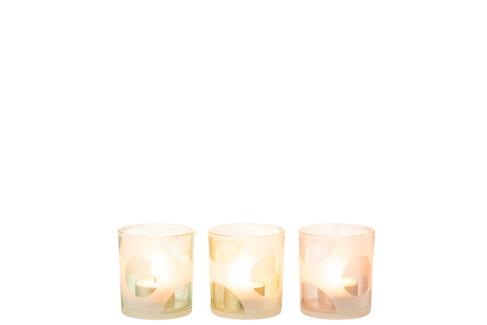 J-Line windlicht Ronden - glas - mix|pastel - small - 3 stuks