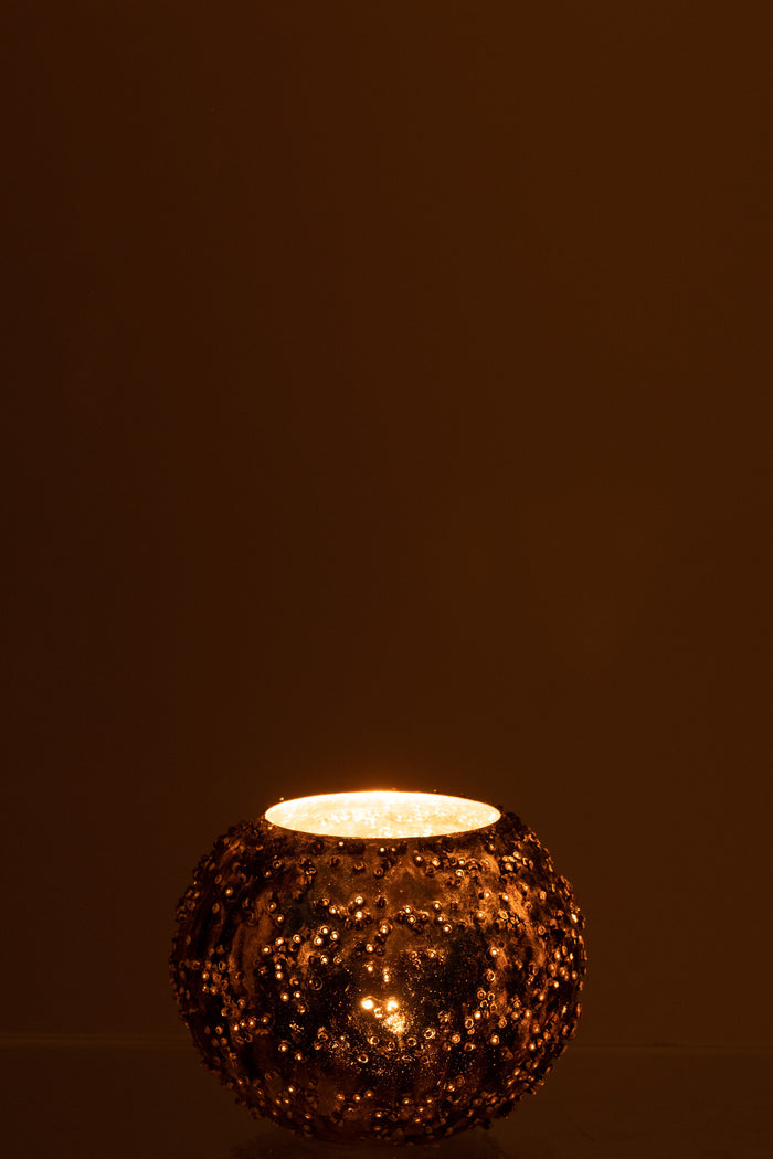 J-Line theelichthouder Lise - glas - bruin|goud - small