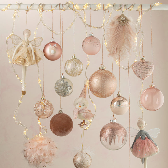 J-Line kersthanger Vogels - textiel - wit|licht roze - 3 stu