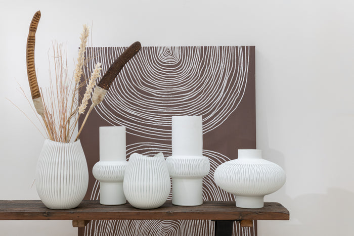 J-Line vaas Streep Bal - glas - wit - large - 41 cm hoog