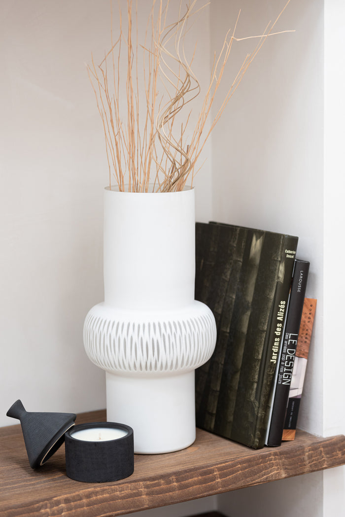 J-Line vaas Streep Bal - glas - wit - large - 41 cm hoog