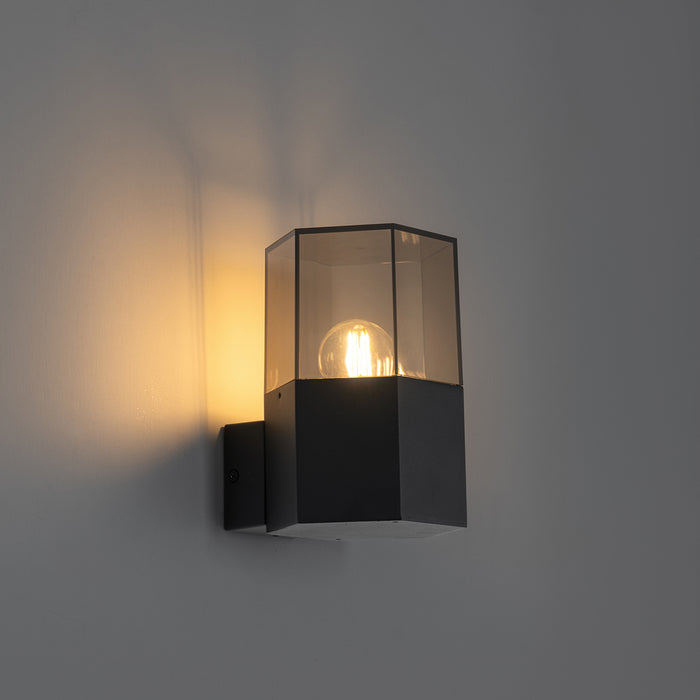 QAZQA Buiten wandlamp zwart met smoke glas zeshoek IP44 - Denmark