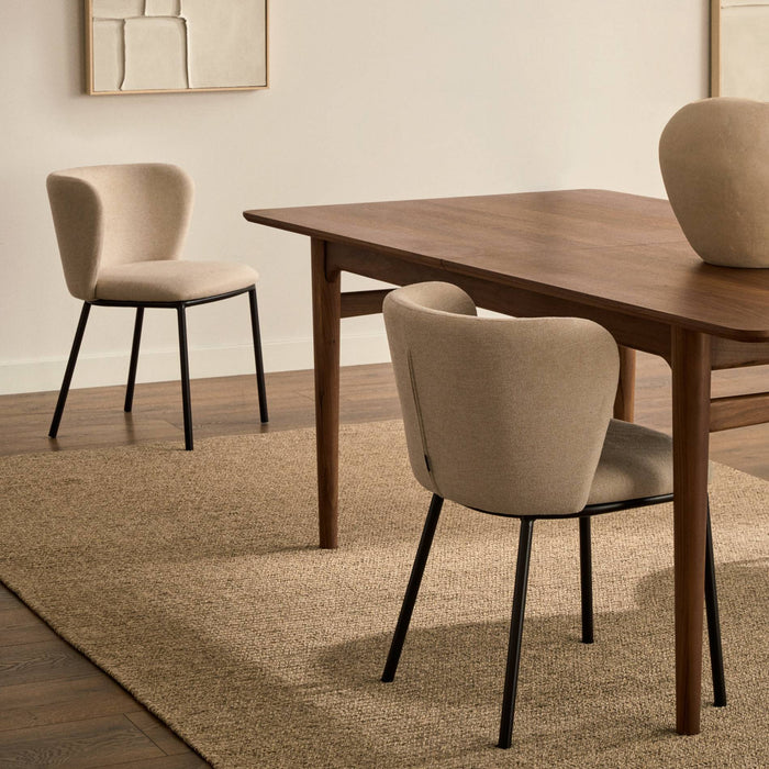 Kave Home - Ciselia stoel beige chenille en staal in zwart FSC Mix