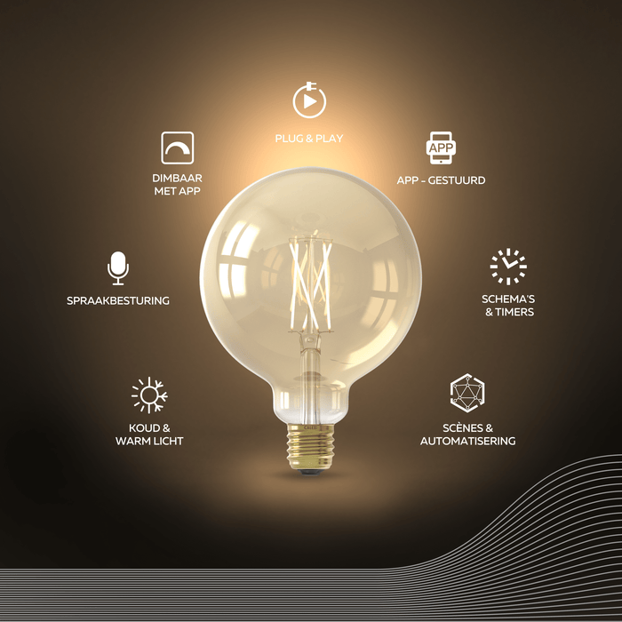 Calex Slimme LED Lamp - 2 stuks - E27 - G125 - Goud - Warm Wit - 7W