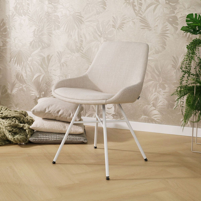 Nolon Noa-Isa Eetkamerstoel Beige - Stof - Wit Onderstel