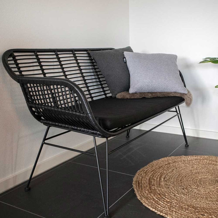 Artichok Madelein rotan tuinbank zwart - met zitkussen