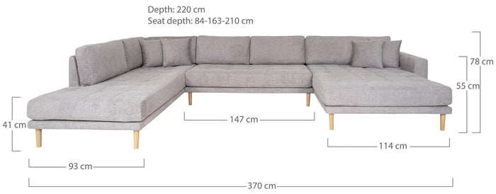 House Nordic - U-Bank Lichtgrijs - Open Einde Rechts - 370x220x76cm