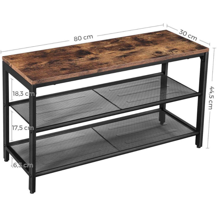 Schoenenrek - industriële look - 80x44x30 cm - vintage bruin
