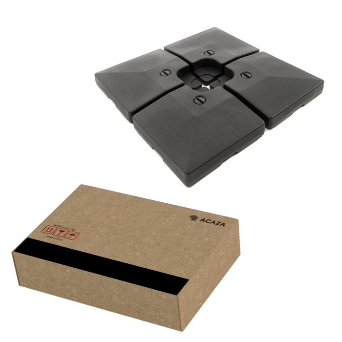 Set van 4 Parasol Tegels (104 kg) met Water te Vullen - Basis voor Parasolvoet - Vierdelig Plastic Onderstel voor Parasollen met Kruisvoet - Zwart