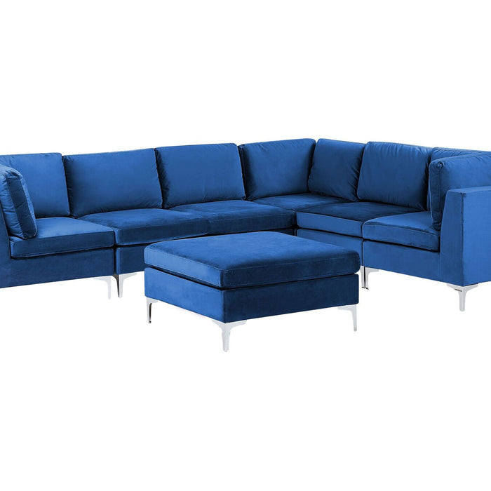 Beliani-EVJA-Hoekbank met ottomaan-Marineblauw-Linkerzijde-Fluweel