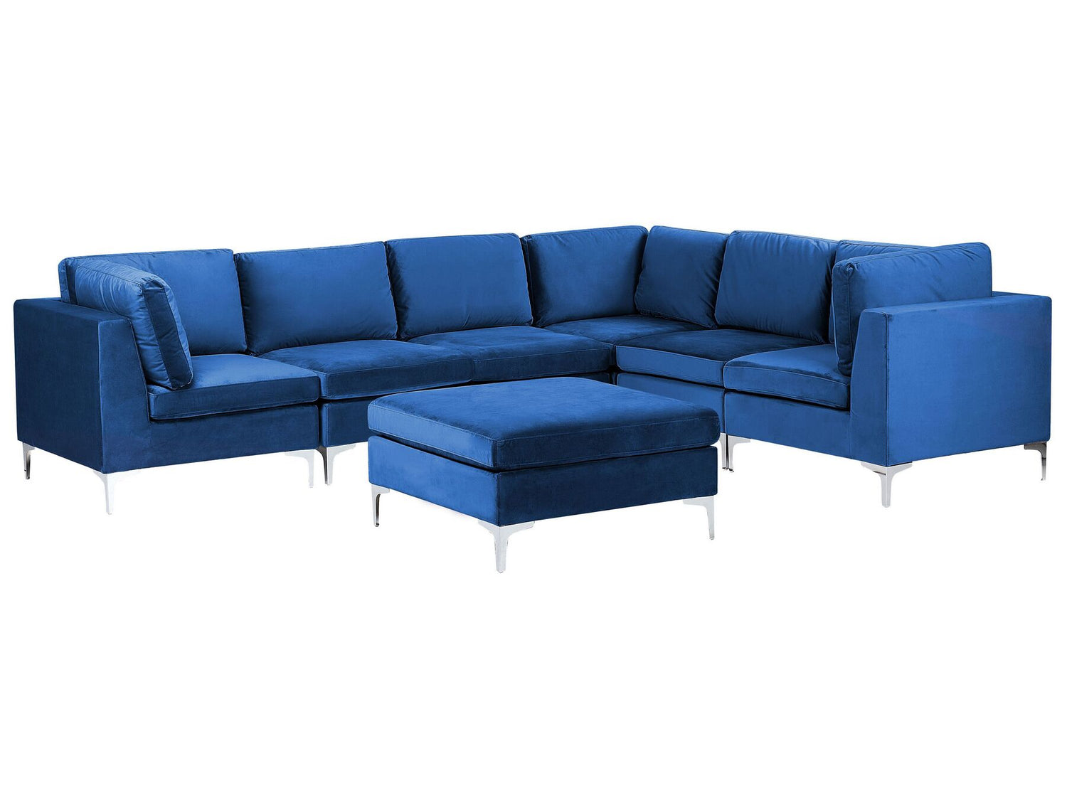 Beliani-EVJA-Hoekbank met ottomaan-Marineblauw-Linkerzijde-Fluweel