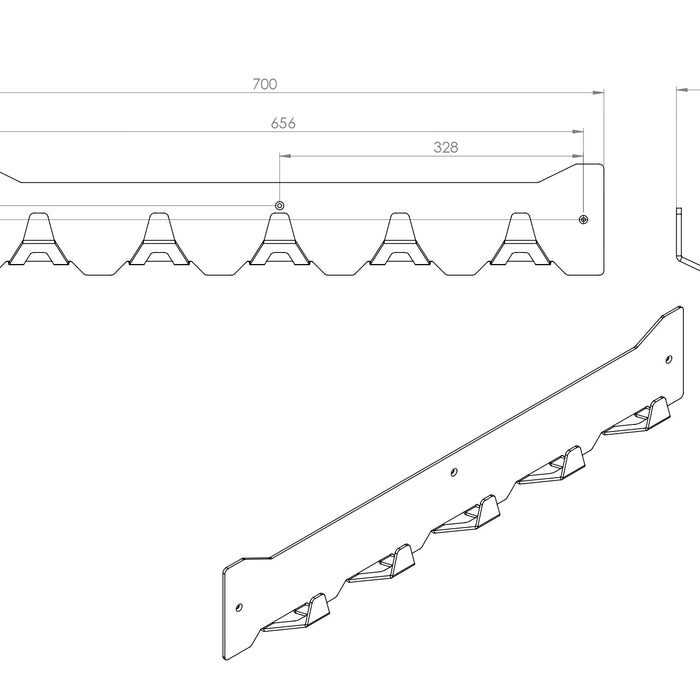 Gorillz Triangle Five - Wandkapstok - 5 haken - 70 x 5 x 12 cm - Wit