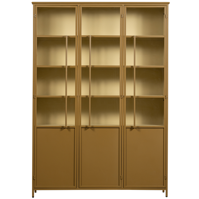 WOOOD 3-deurs vitrinekast XL Exhibit - Metaal - Geel - 200x142x44 cm