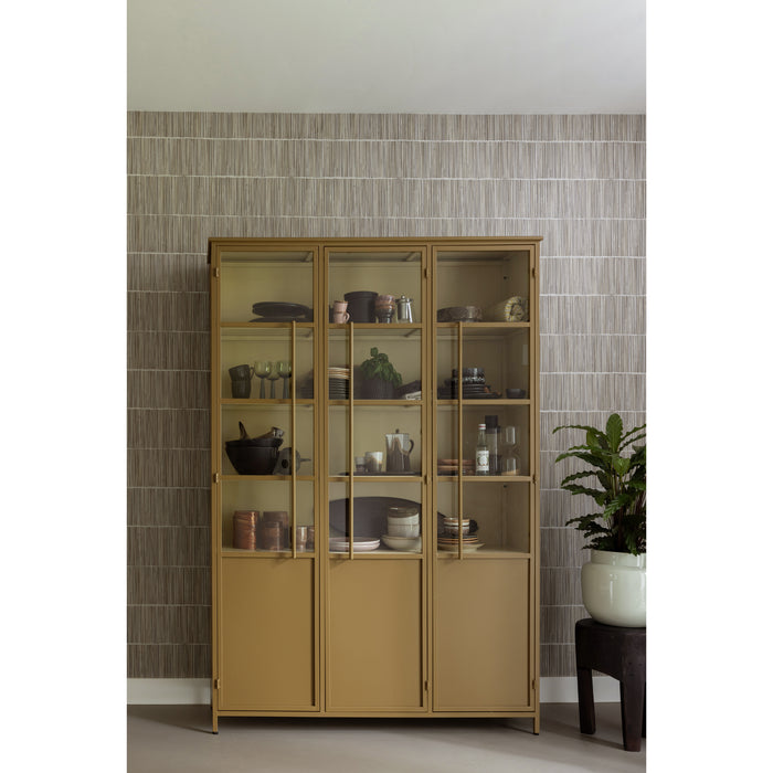 WOOOD 3-deurs vitrinekast XL Exhibit - Metaal - Geel - 200x142x44 cm