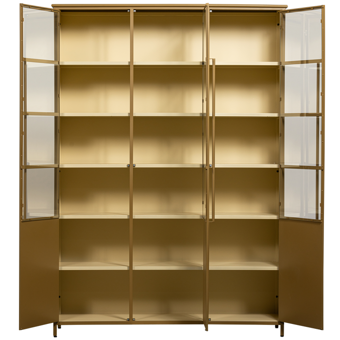 WOOOD 3-deurs vitrinekast XL Exhibit - Metaal - Geel - 200x142x44 cm