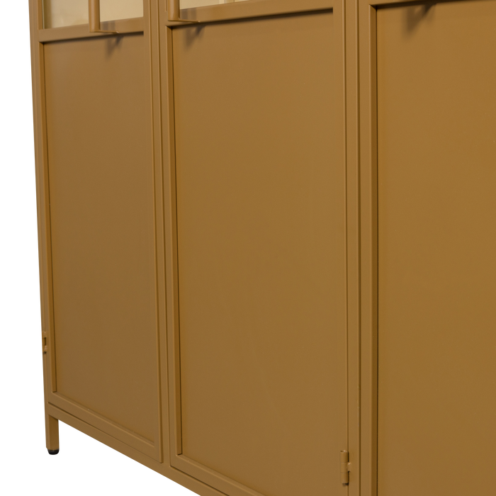 WOOOD 3-deurs vitrinekast XL Exhibit - Metaal - Geel - 200x142x44 cm