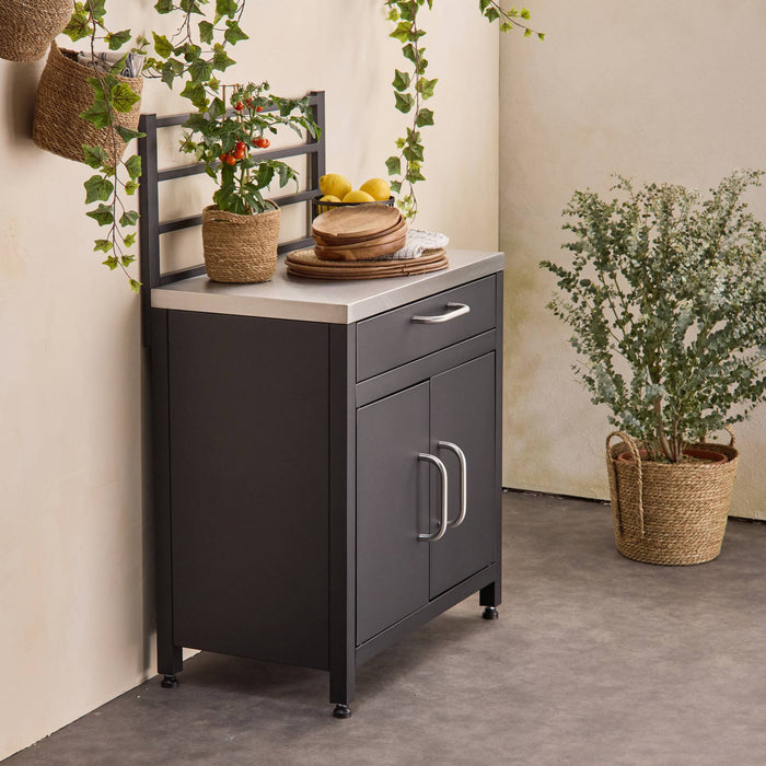 sweeek - Stalen buitenkeuken 1 lade en 1 deur met ophangrooster, 80 cm