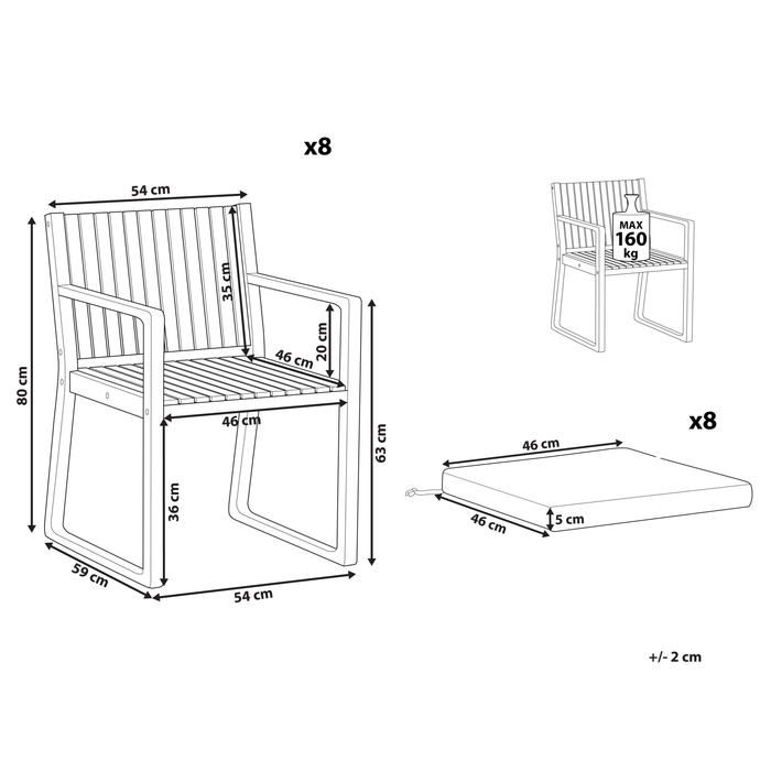Beliani - SASSARI - Tuinstoel set van 8 - Donkerhout|Wit - Acaciahout