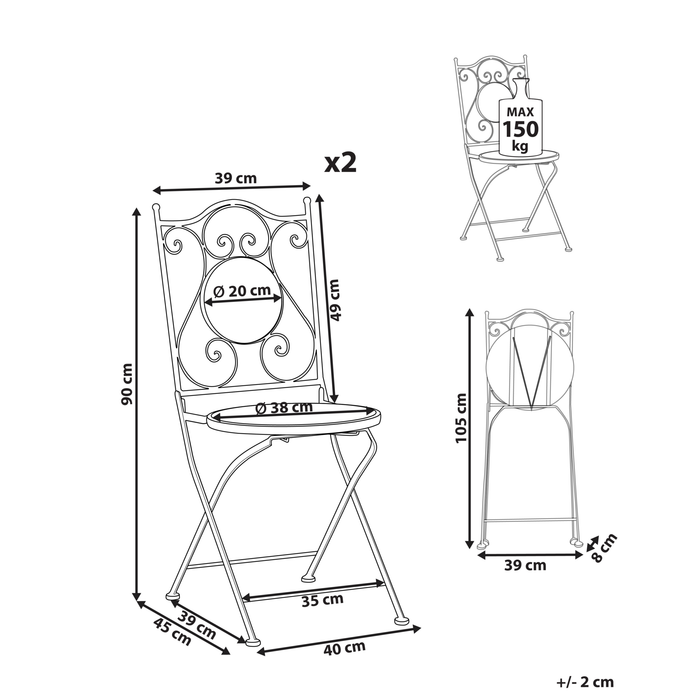 Beliani - CAMPRENA - Tuinstoel set van 2 - Zwart - Metaal
