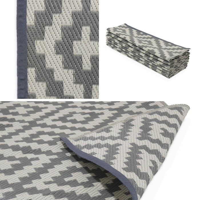 sweeek - Tapijt voor buiten met blauw|beige etnisch patroon