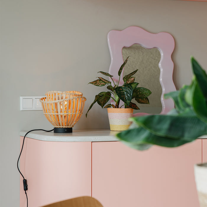 QAZQA Oosterse tafellamp zwart met naturel bamboe - Pua