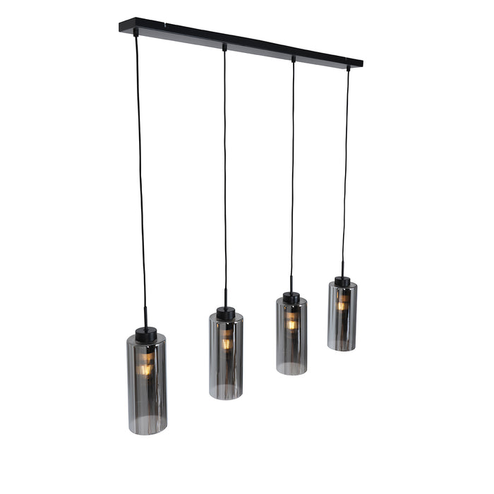 QAZQA Art Deco hanglamp zwart met smoke glas 4-lichts - Laura