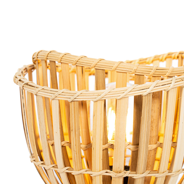 QAZQA Oosterse tafellamp zwart met naturel bamboe - Pua