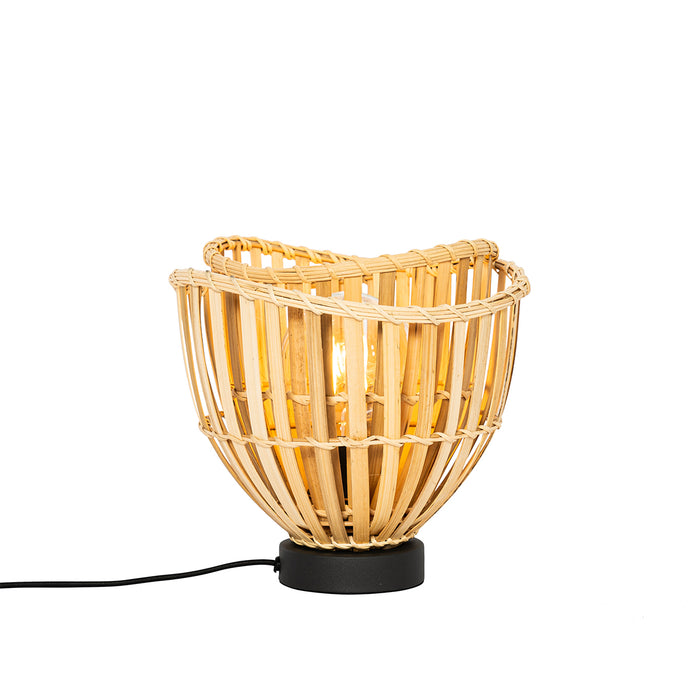 QAZQA Oosterse tafellamp zwart met naturel bamboe - Pua