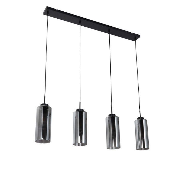 QAZQA Art Deco hanglamp zwart met smoke glas 4-lichts - Laura