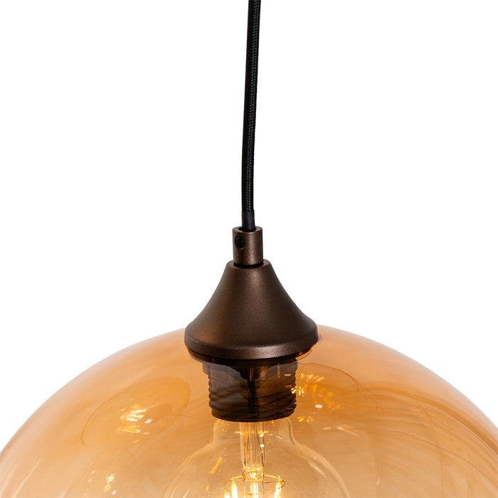 QAZQA Art Deco hanglamp donkerbrons met amber glas 8-lichts - Sandra