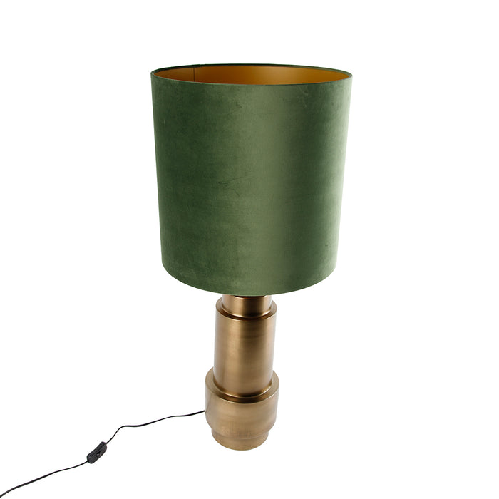 QAZQA Tafellamp brons velours kap groen met goud 40 cm - Bruut