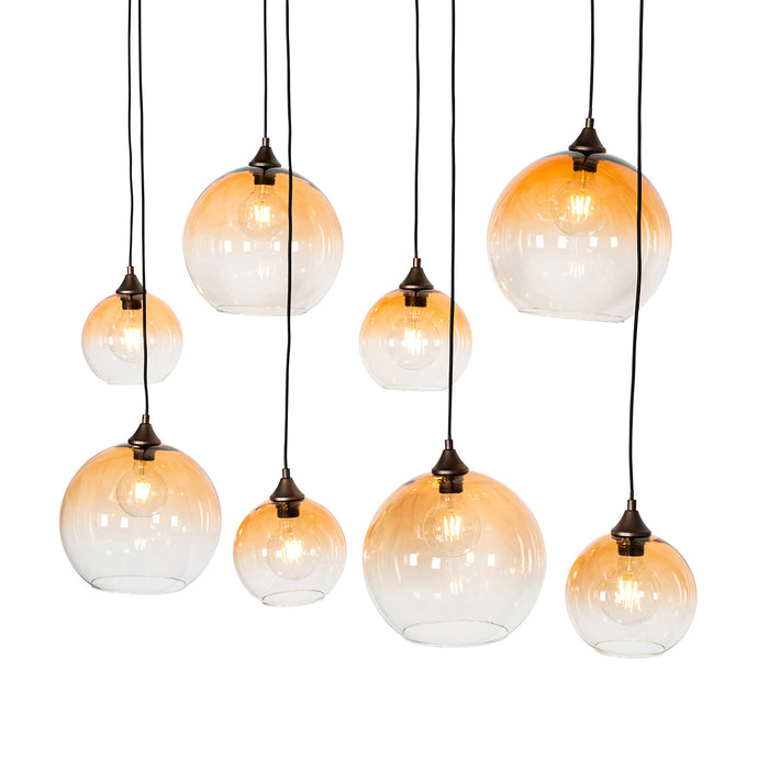 QAZQA Art Deco hanglamp donkerbrons met amber glas 8-lichts - Sandra