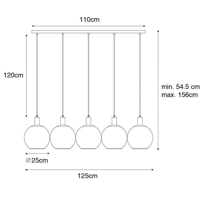 QAZQA Design hanglamp zwart met goud glas 5-lichts - Bert