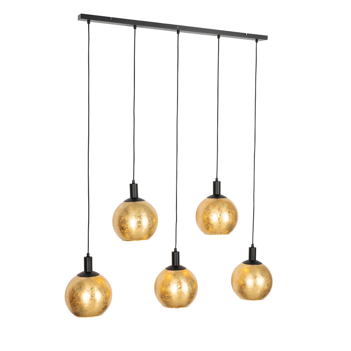 QAZQA Design hanglamp zwart met goud glas 5-lichts - Bert