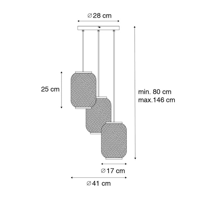 QAZQA Oosterse hanglamp bamboe met zwart 3-lichts - Yvonne