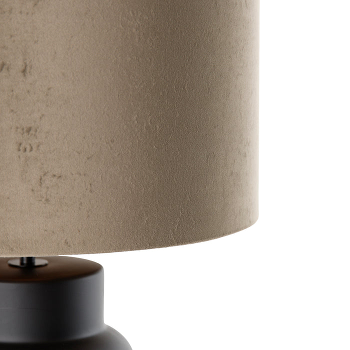 QAZQA Design tafellamp zwart 17 cm velours kap taupe met goud 35 cm -