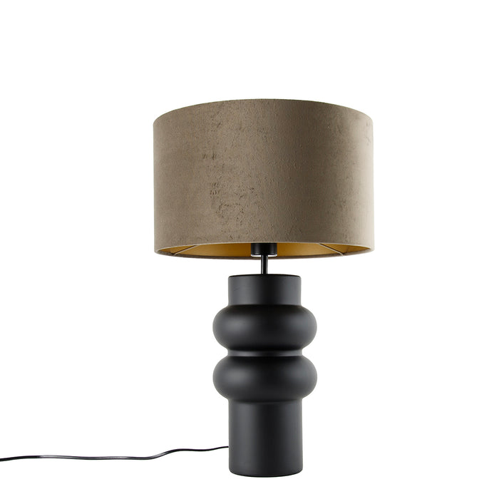 QAZQA Design tafellamp zwart 17 cm velours kap taupe met goud 35 cm -