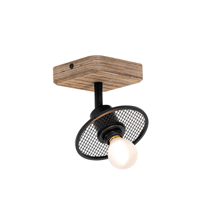 QAZQA Industriële plafondspot zwart met hout - Jasmijn