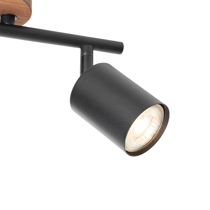 QAZQA Industriële spot zwart met hout kantelbaar 2-lichts - Jeana