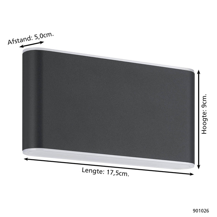 EGLO Grutti Wandlamp - LED - 17,5 cm - Antraciet