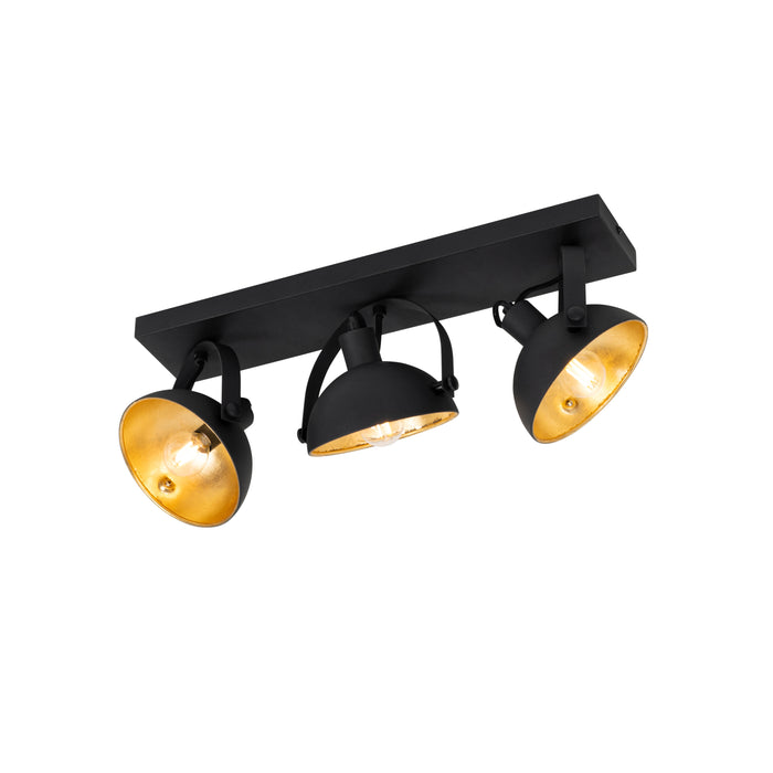 QAZQA Industriële plafondlamp zwart met goud 3-lichts verstelbaar -