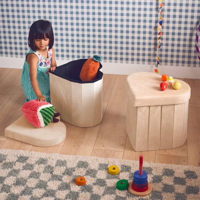 sweeek - Set van 2 hartvormige opvouwbare velours krukjes