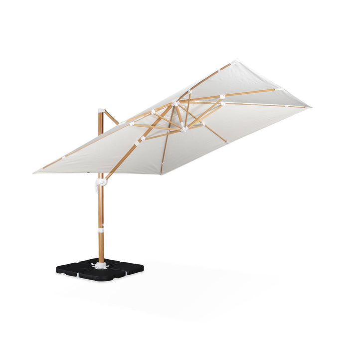 sweeek - Vierkante zweefparasol 3x3m + set van 4 verzwaarde tegels