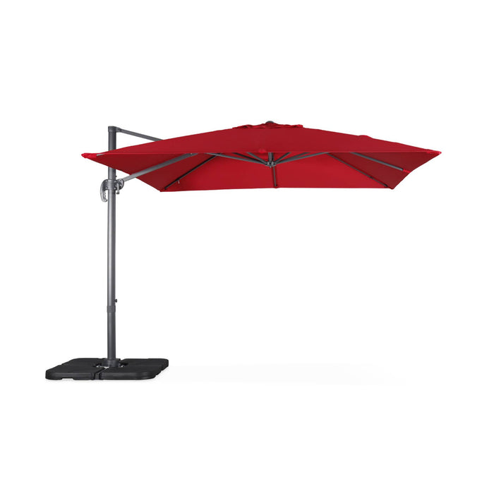 sweeek - Vierkante offset parasol 3x3m + set van 4 verzwaarde tegels