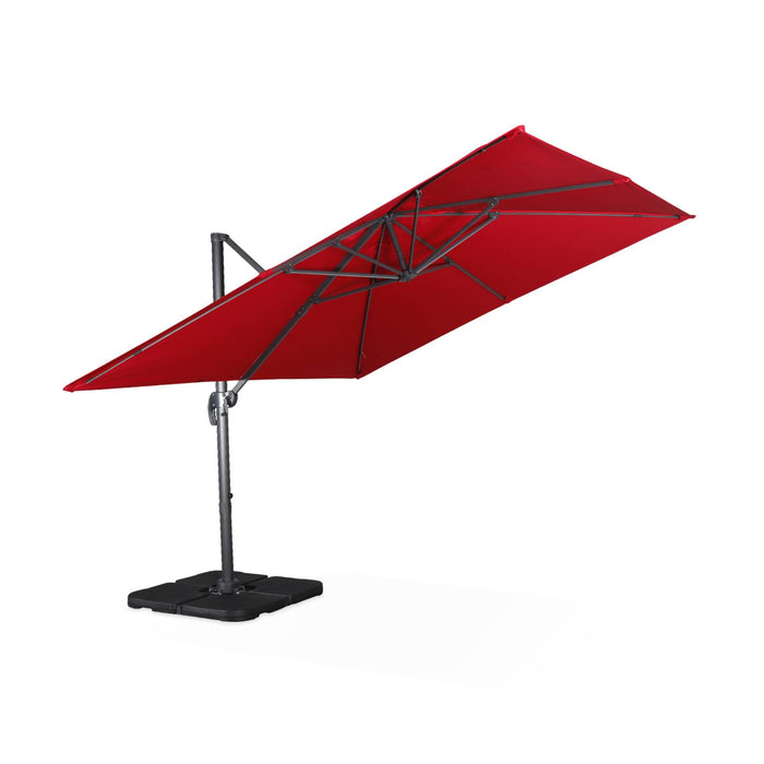 sweeek - Vierkante offset parasol 3x3m + set van 4 verzwaarde tegels