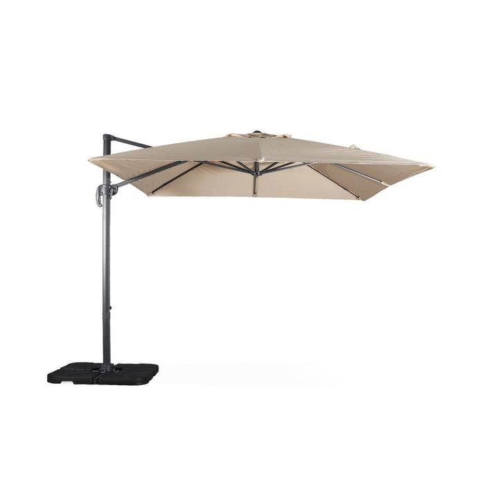 sweeek - Vierkante offset parasol 3x3m + set van 4 verzwaarde tegels