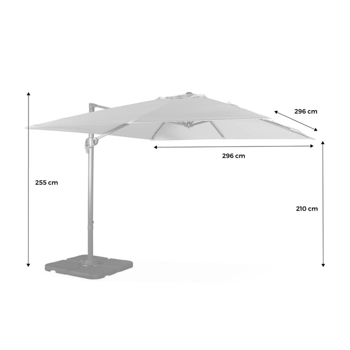 sweeek - Vierkante offset parasol 3x3m + set van 4 verzwaarde tegels